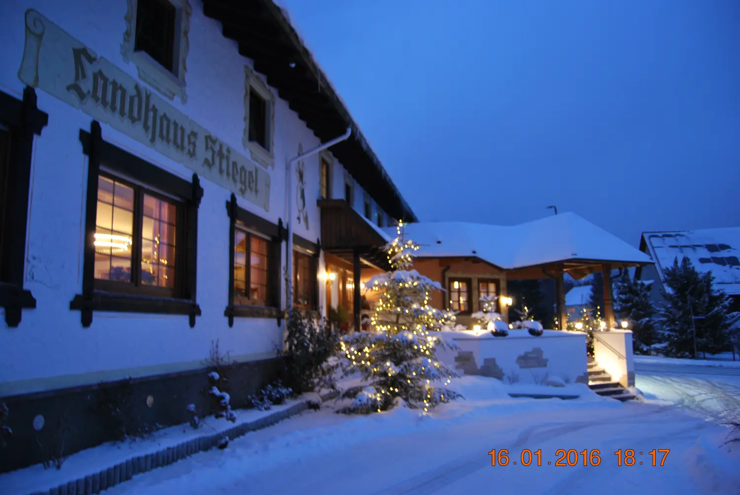 Landhaus Stiegel, Foto von draußen im Winter